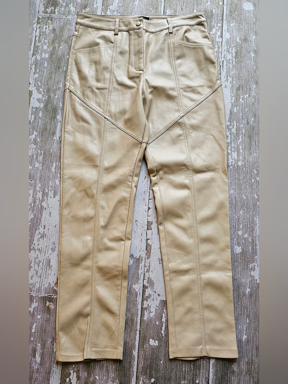 Ladies Size Large Tan Chino-Style Pants with Panel Stitching